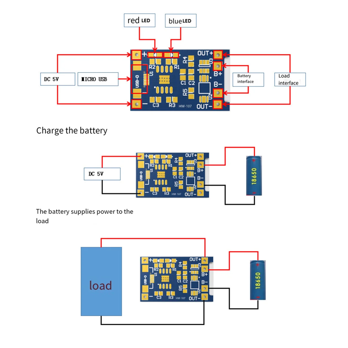 ABFKL 50PCS TP4056 Micro-USB 18650 Lithium Battery Charging Board 5V 1A Charger Module with Protection Dual Functions