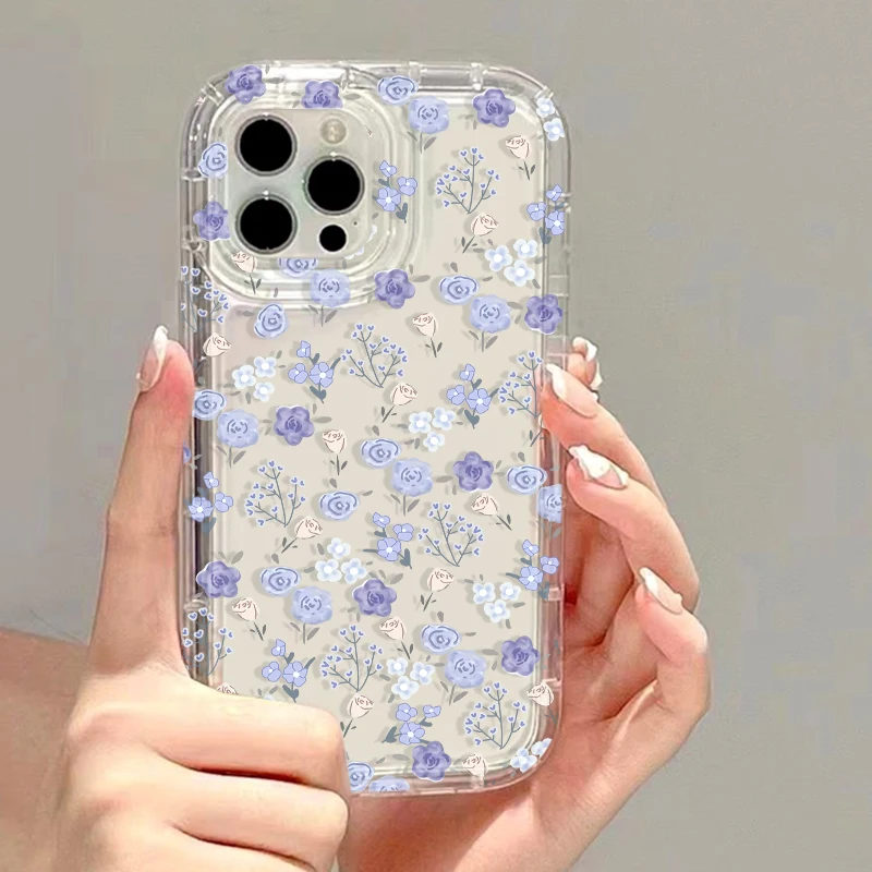 Flower Phone Case For iPhone 14 Pro Case iPhone 13 11 12 16 15 Pro Max XR X XS 7 8 Plus SE Shockproof Soft TPU Clear Cover Funda