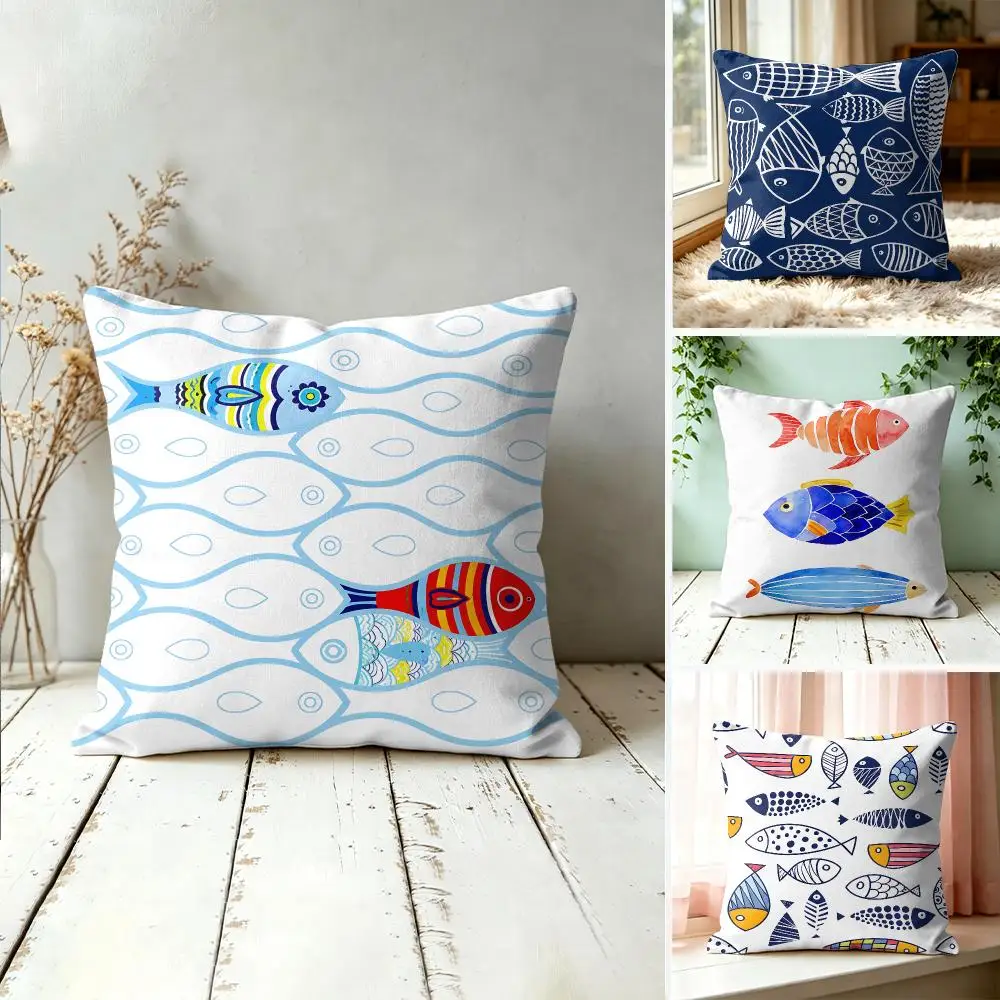 Cute Fish Seamless Cushion Cover Silky Short Plush Invisible Zipper Dustproof Sofa Pillow Case For Home Decor