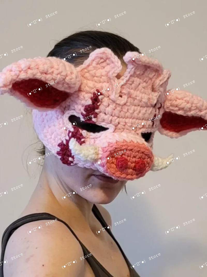 

Cartoon funny pig doll cute headband handmade yarn knitting