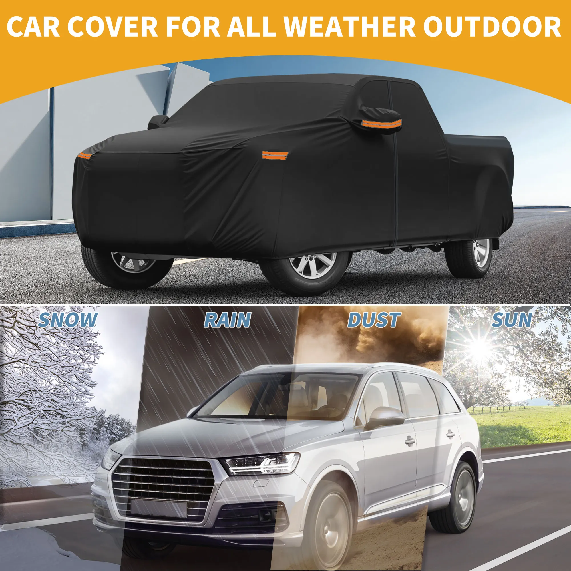 UXCELL Car Cover Waterproof All Weather Sun Rain Protection Full Exterior Cover for Dodge for Ram Black with Reflective Strips