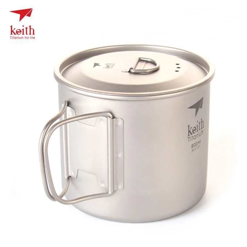 Taza de titanio con asa plegable para el agua, vaso individual de pared con tapa para acampada al aire libre, viajes, senderismo, 220ml-900ml