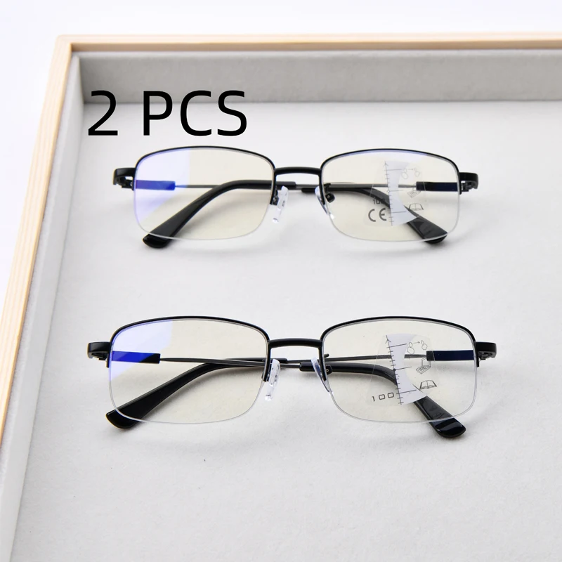 2PCS Anzug Platz Progressive Multifokus Lesebrille Anti Blau Licht Presbyopie Brille Flexible Leser Fern Und Nah Im Freien – Detail 8