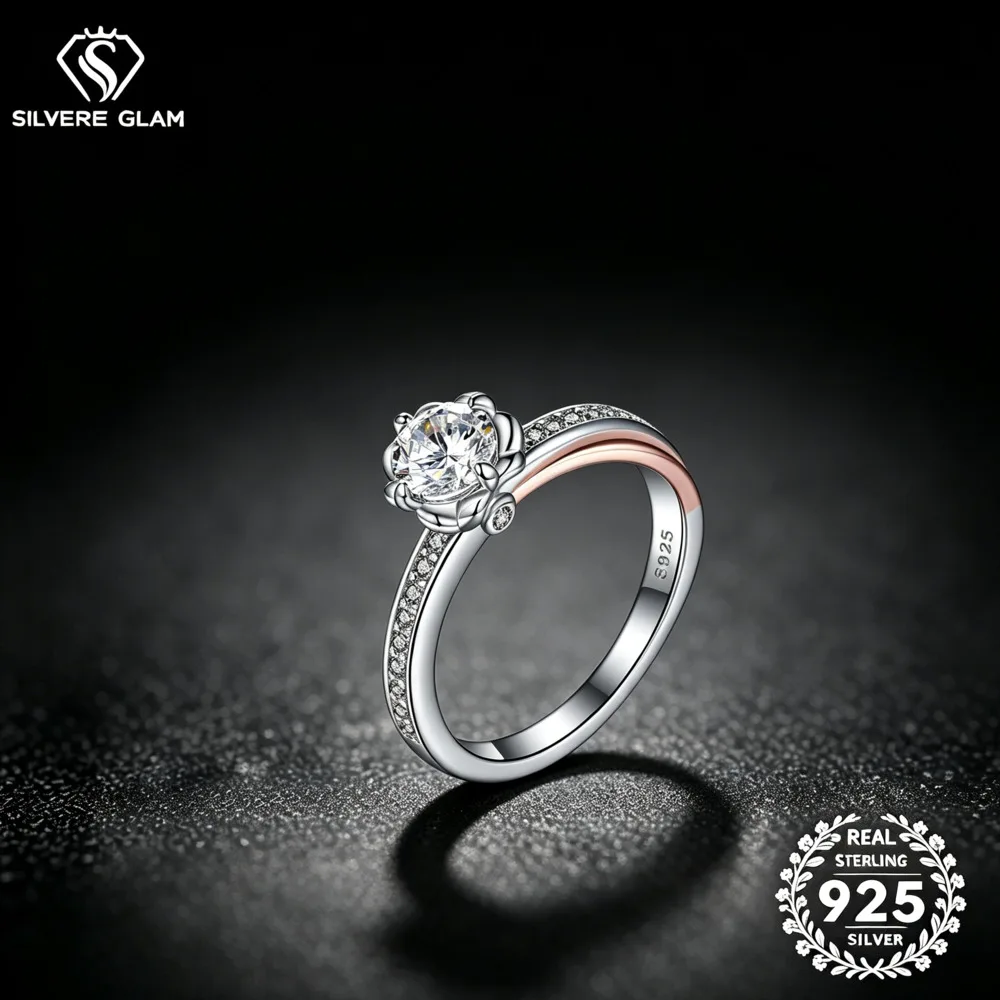 925 Sterling Silver 0.8CT Round Floral Two Tone Split Shank Ring D VVS1 Moissanite Romantic Wedding Fine Jewelry For Women