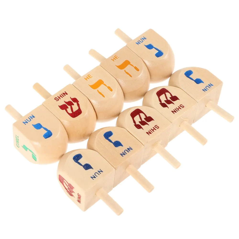 10Pcs 10 Pcs Wooden Spinning Dreidel Wooden Material Children Gits Spinning Top Mini Size Portable Design Wooden Crafts