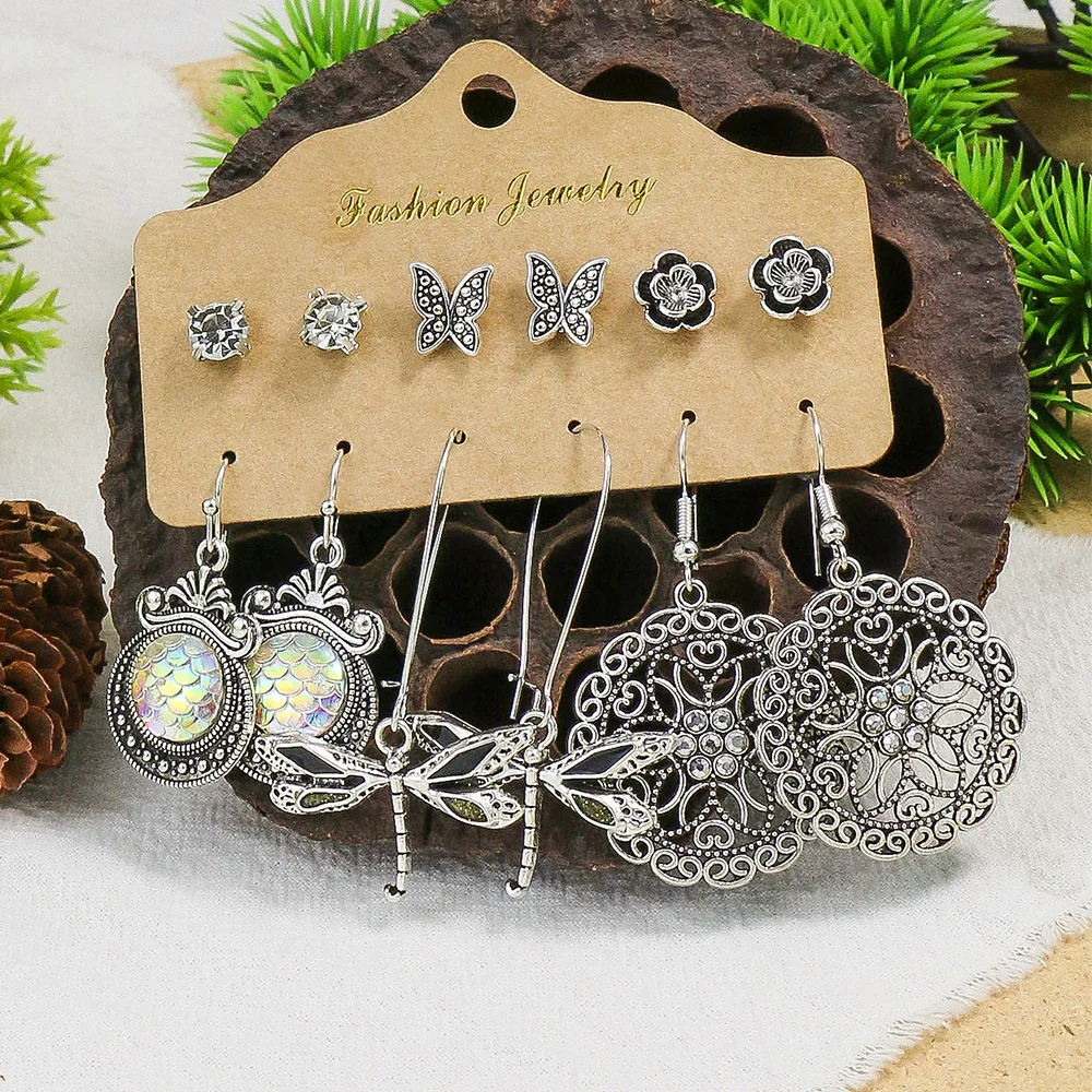 Women\'s Earrings Snake Pendant Vintage Boho Blue Stone Turquoise Ear Women Wholesale Mixed Ethnic Jewelry Sets Party Gifts
