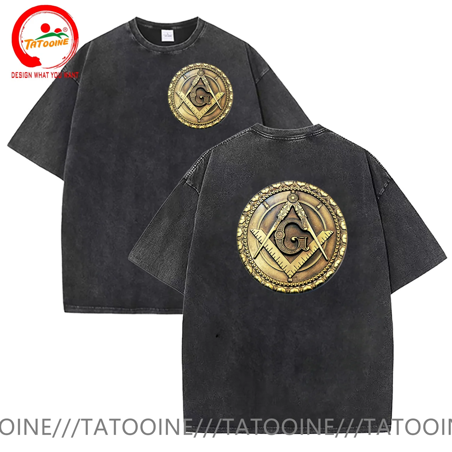 

Vintage Washed Cotton T-ShirtSquare & Compass Round Masonic Auto Emblem T Shirt Men Summer Casual T Shirt Soft Fashion TeeShirt