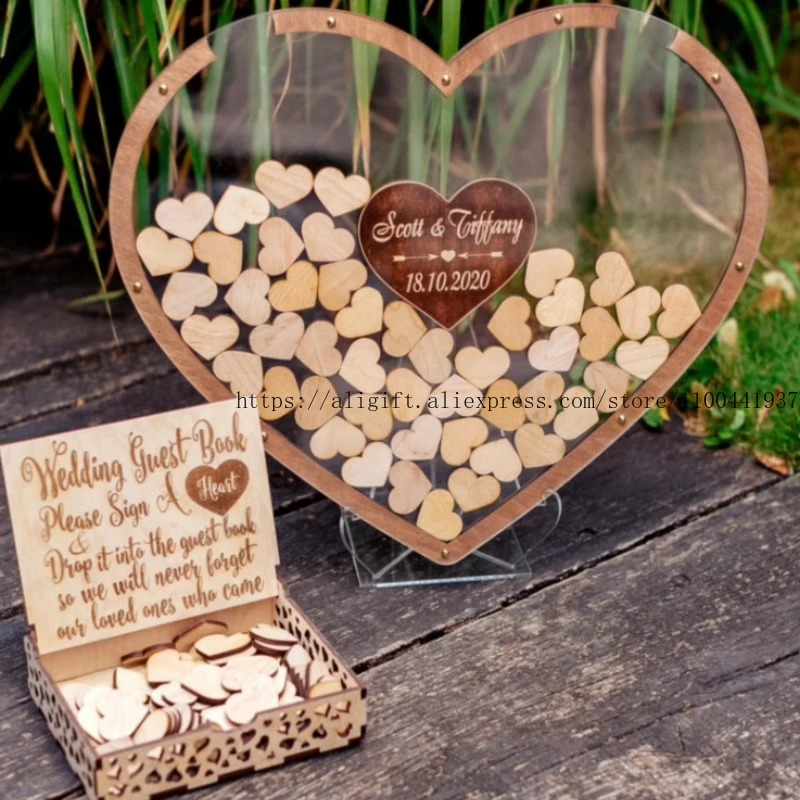 

Personalized Wedding Celebration Transparent Guestbook with Love Heart Design Desk Home Decoration Accessories