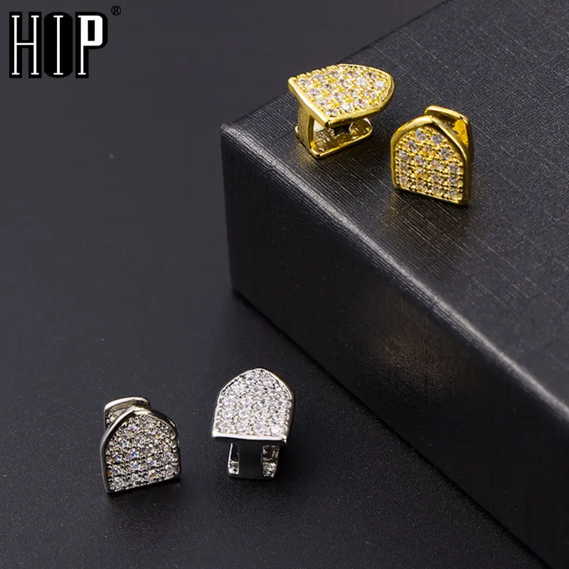 Hip Hop 2pcs Iced Out CapsTeeth Grillz Cubic Zircon Micro Pave Top & Bottom Charm Grills For Men Women Jewelry Gift