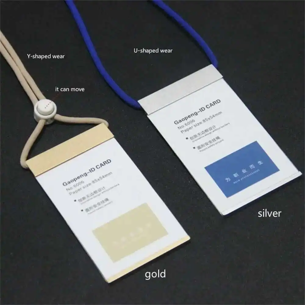 

85*54mm Gold Silver Aluminum Alloy Name Tag Badge Id Card Holders Work Business Pass Case With Adjustable Neck Lanyard