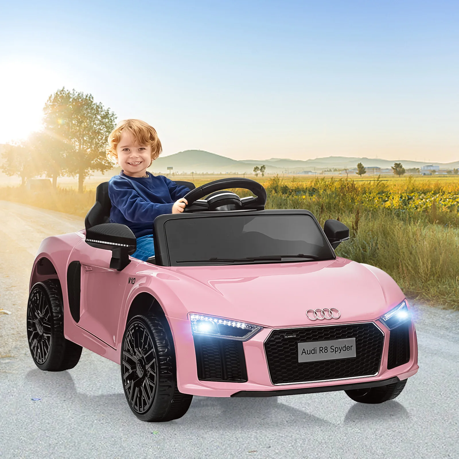 Coche de paseo para niños Audi 12V con licencia |   Coche eléctrico con mando a distancia para niños y niñas |   Diseño de 4 ruedas, faros LED