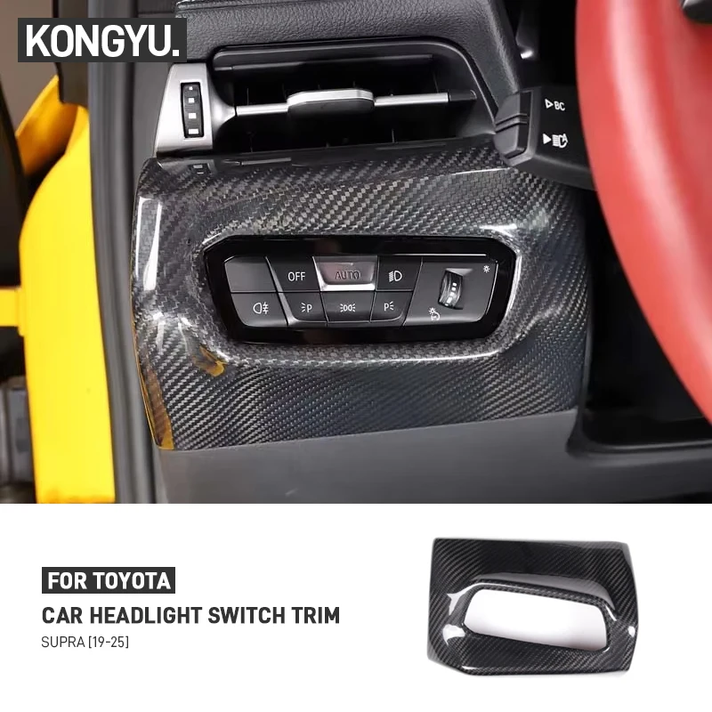 

For Toyota GR Supra A90 A91 MK5 2019-2025 Real Dry Carbon Fiber Car Headlight Switch Button Frame Trim Cover Sticker Accessories