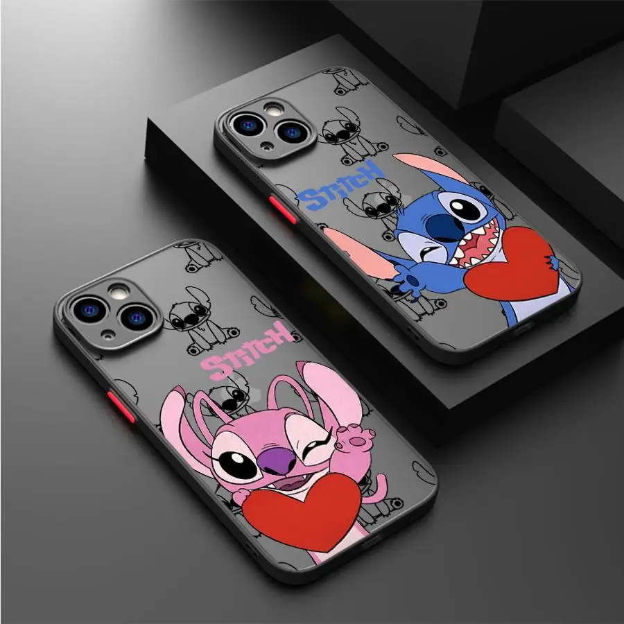 Disney Stitch Angle Lover Phone Case for Apple iPhone 14 Pro SE 16 XS Max 13 Mini XR 11 Pro 15ProMax 12 7 8 Plus Soft Cover