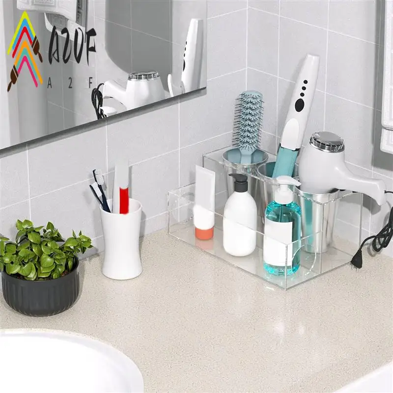 

A20F-Hair Tools Organizer Hair Dryer Holder Countertop Blow Dryer Stand Storage For Vanity Bathroom With 3 Cups