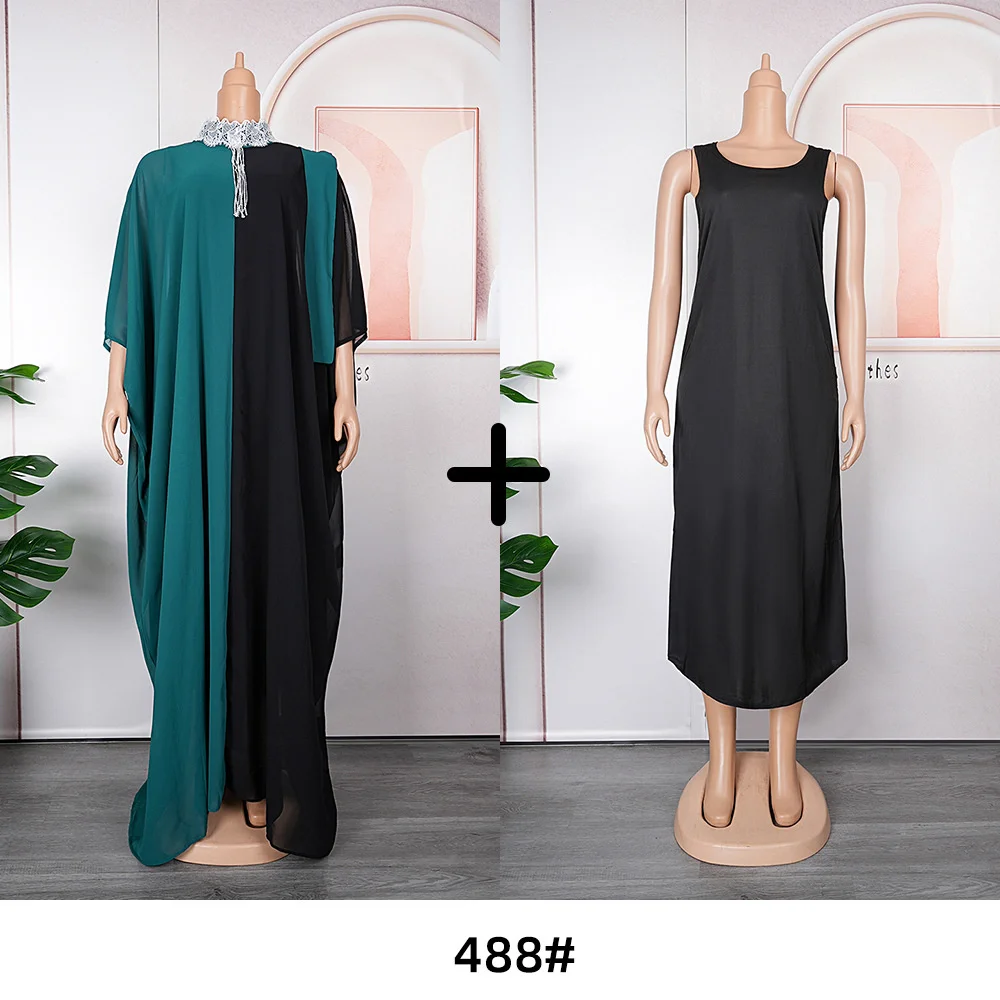 Plus Size Dress Women's 2023 New Autumn Loose Size Two Piece Dress+Tank Top Big Swing Color Match Long Large Female Clothes