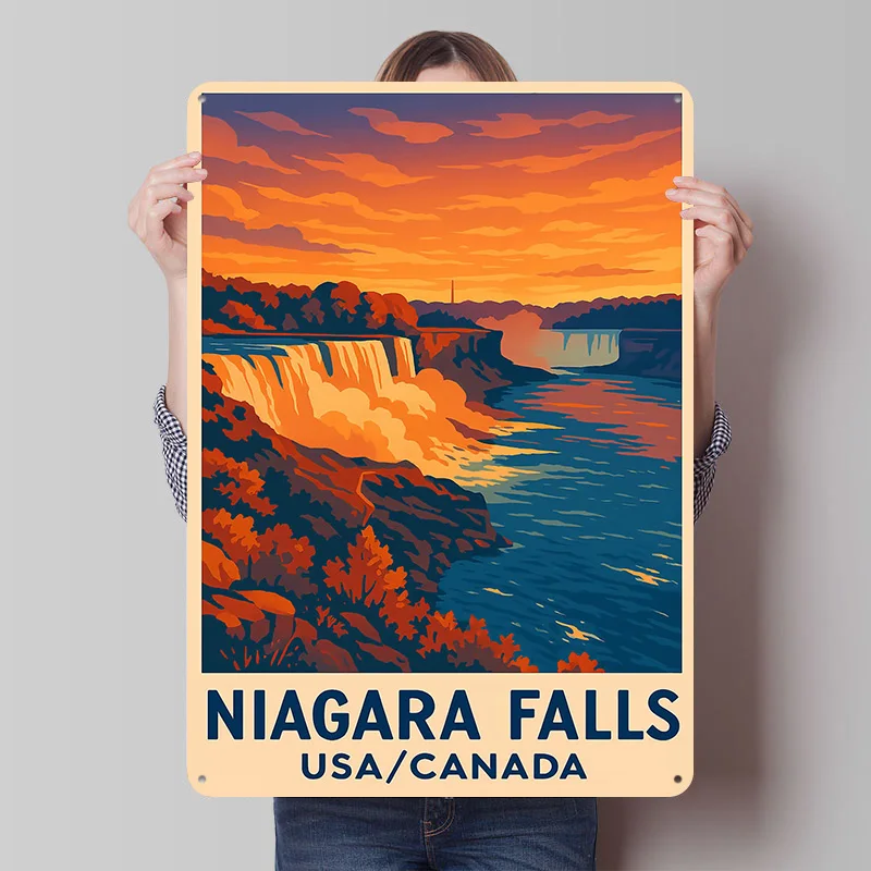 Niagara Falls Reiseplakat, personalisierte Vintage-Metallschilder, Wandkunst, Retro-Blechschild für moderne Heimdekoration, luxuriöse Wanddekoration
