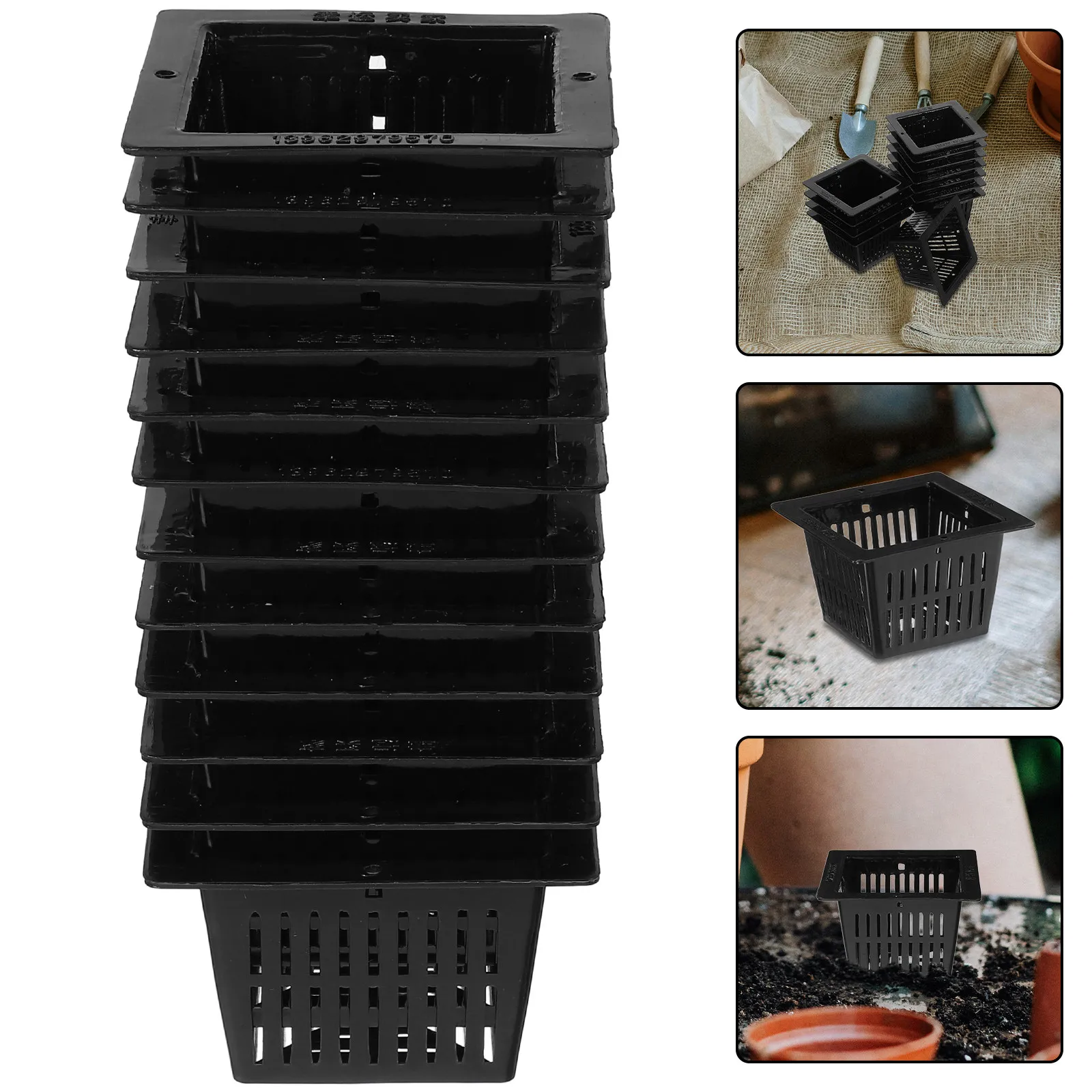 12Pcs Black Square Plastic Hydroponic Nursery Pots Slotted Mesh Planter Baskets for Soil Hydroponic Systems and Plant