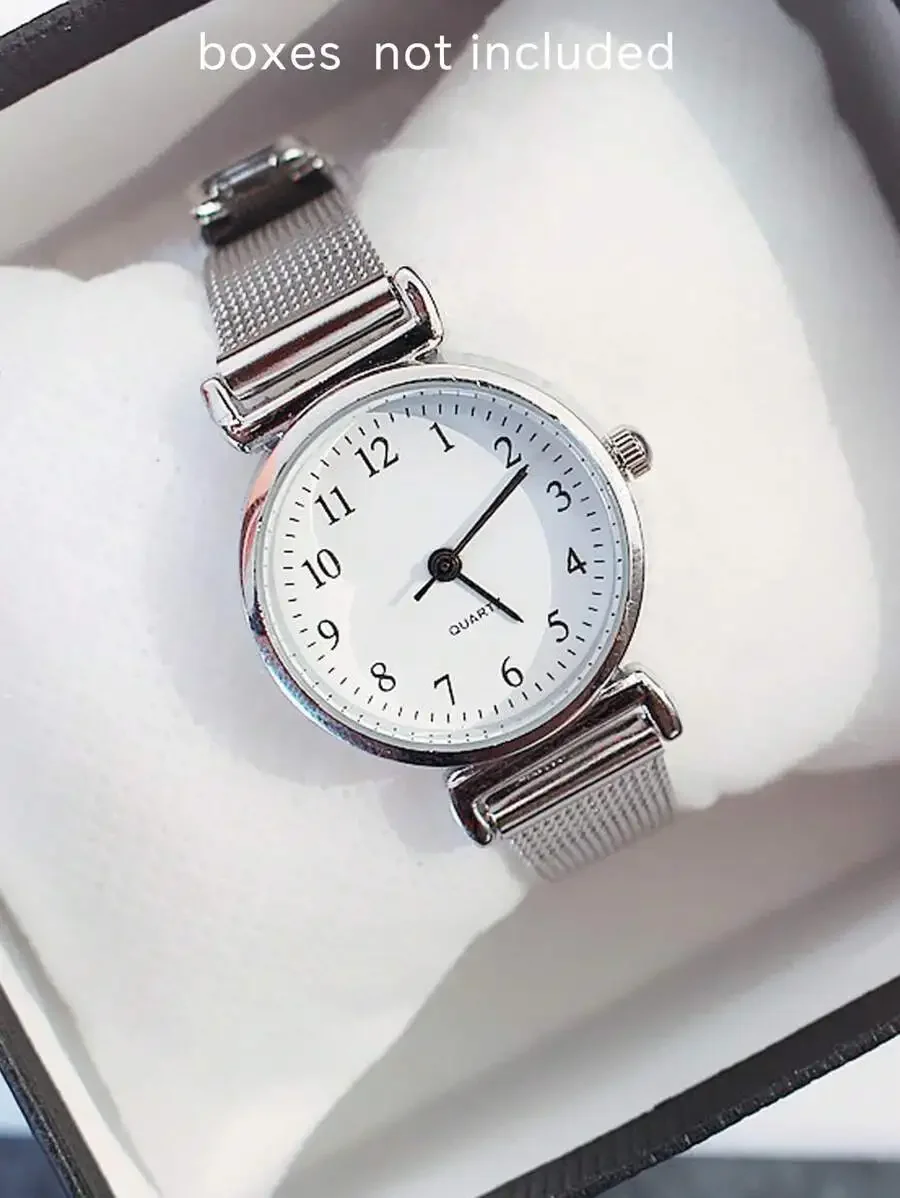

1pc Women's Rose Gold Minimalist Style Mesh Strap Quartz Watch With Digital Scale, Suitable For Daily Wear & Holiday Gift