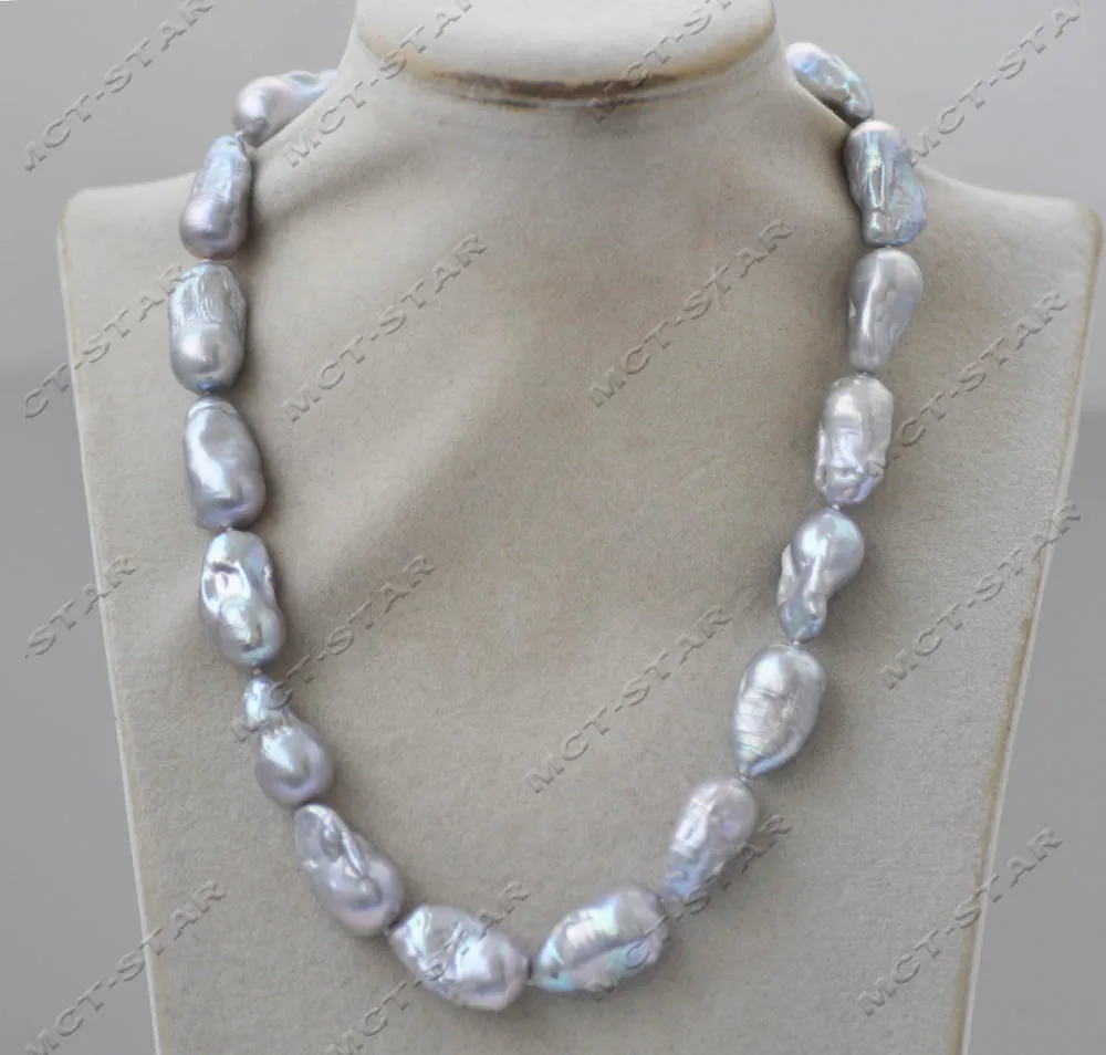 MTC·STAR  Z13240 Set Gray Baroque Keshi Reborn Pearl Necklace Bracelet Earring Custom Jewelry