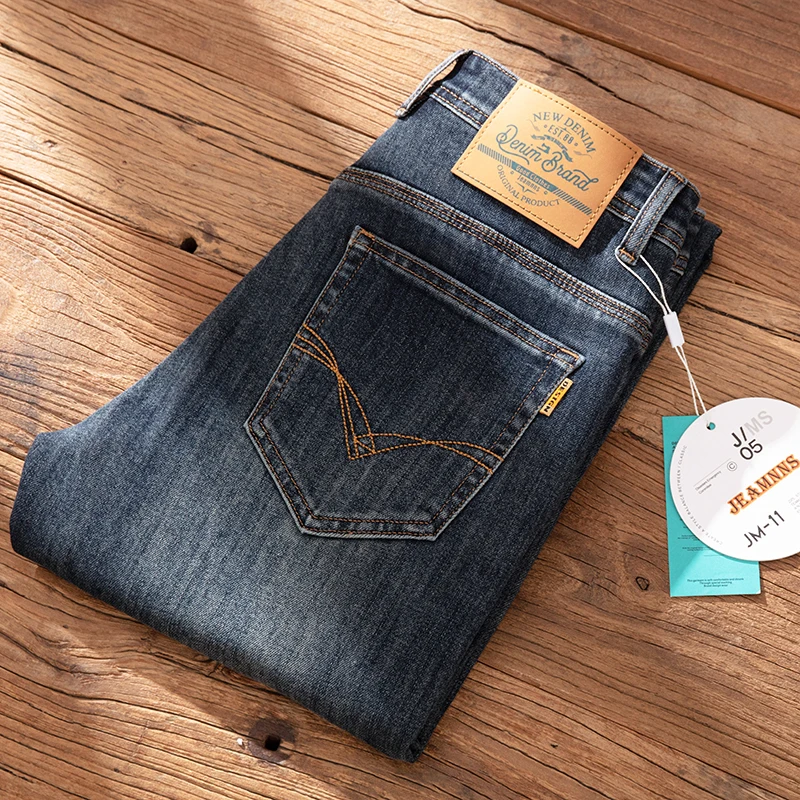 

Новые мужские повседневные джинсы New Town Guangzhou: прямые, эластичные, удобные, весенние, модные, городские, со средней посадкой, из денима