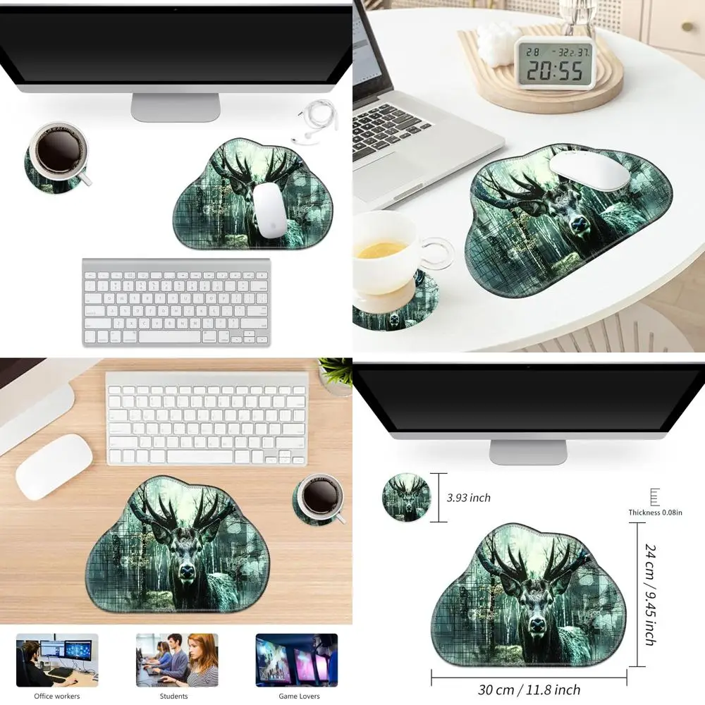 

Ergonomic Desk Mat with Mouse Pad and Coasters, 11.8x9.4 Inches, Black Rubber Base, Stitched Edges, Suitable for Mice and Laptop