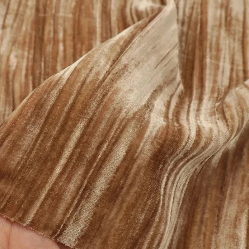 

Brown Vertical Pleated Polyester Cotton Blended Velvet Fabric Spring and Autumn Dress Set DIY Shawl Non Elastic Clothing Fabric