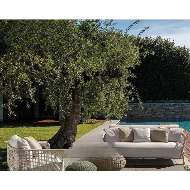 

Outdoor rattan sofa solid wood villa garden leisure combination rattan chair coffee table outdoor terrace balcony courtyard furn