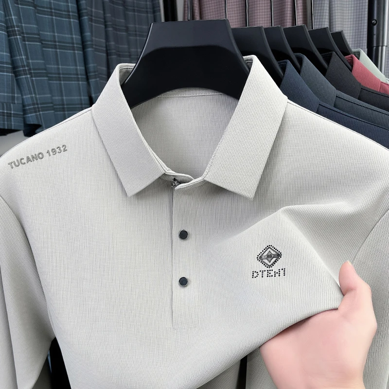 

Модные буквы тиснением длинными рукавами поло рубашка высокого качества бренд роскошь комфорт мужская новый пункт Футболка весна - осень деловой отдых топы