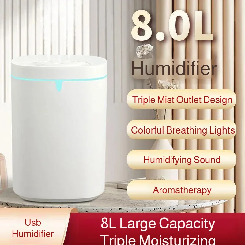 8L Mist Air Humidifier Large Capacity Quiet Aromatherapy Light Automatic Power-Off Safety Protection for Home Office Use