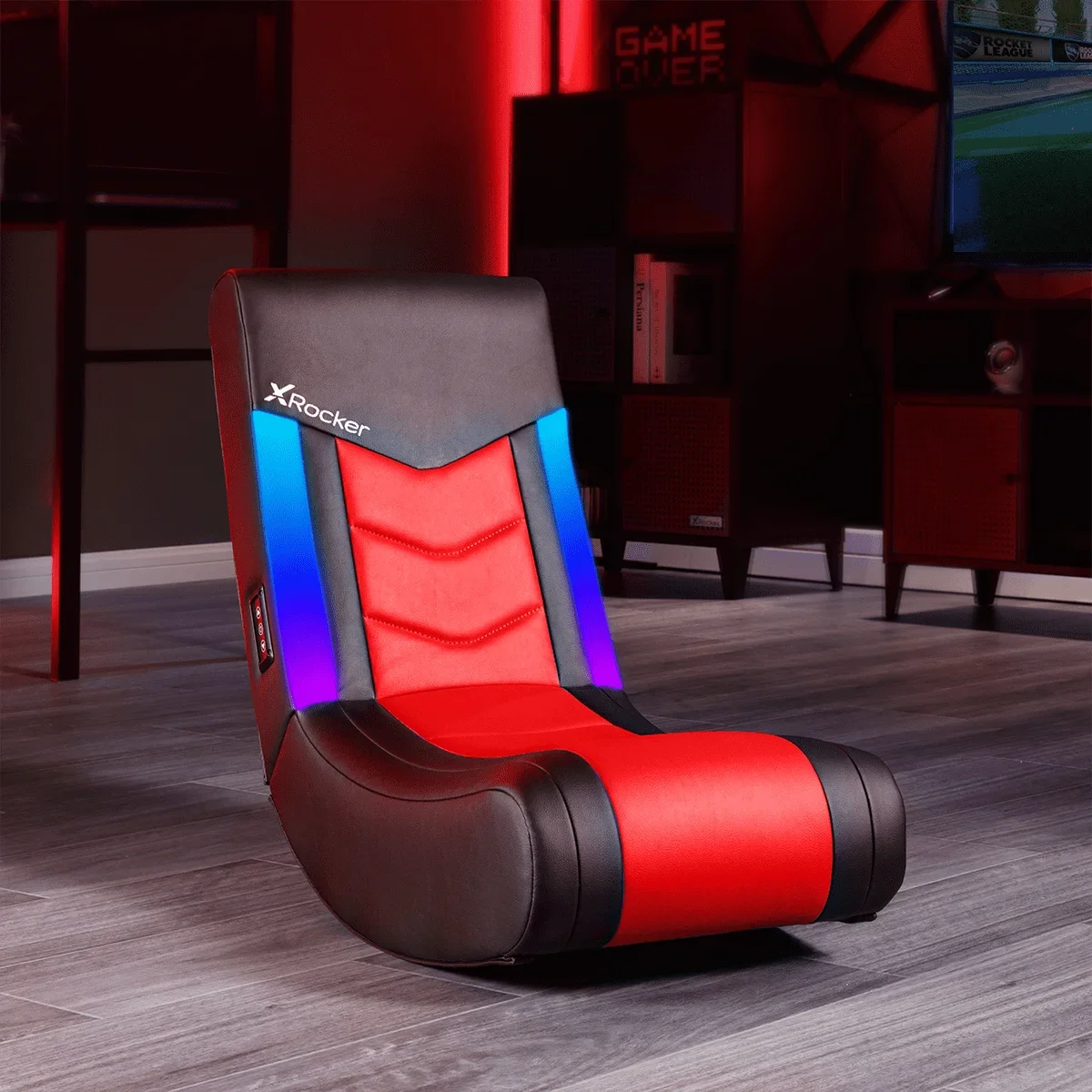 Solo Floor Rocker Gaming Chair with RGB Lighting, Red