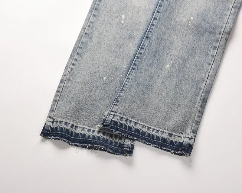 LIBIELIY Four Seasons Men's Casual Trendy American Vintage Splashed Ink Flare Pants Daily Washed Denim Boot Cut Trousers Street