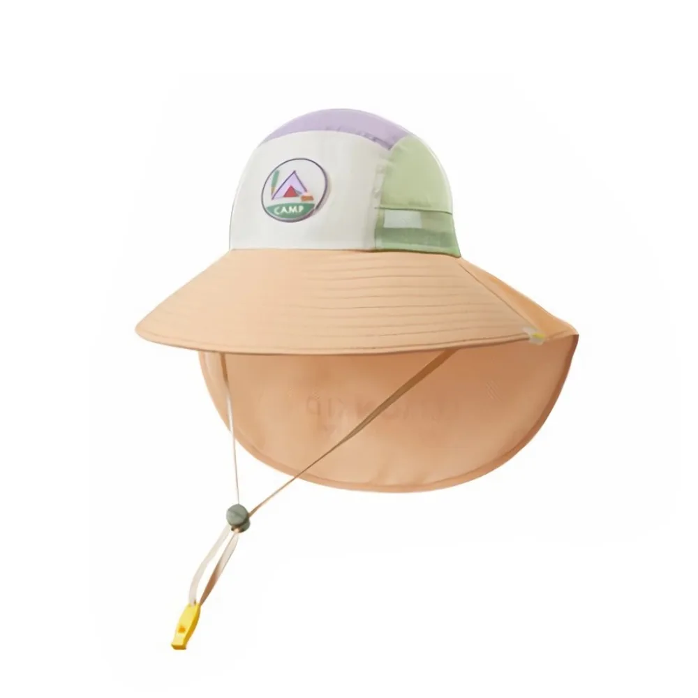 

Polyester Kids Sun Hat Neck Flap Breathable Fabric Summer Hat UV Protection Adjustable Strap Wide Brim Hat Boys Girls