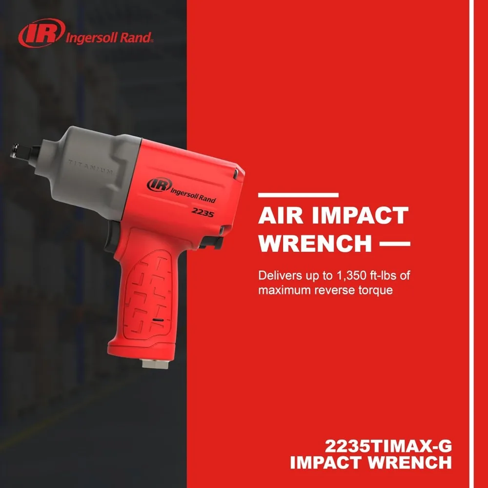 Ingersoll Rand 2235TiMAX-R 1/2” Drive Air Impact Wrench, Lightweight 4.6 lb Design, Powerful Torque Output Up to 1,350 ft/lbs