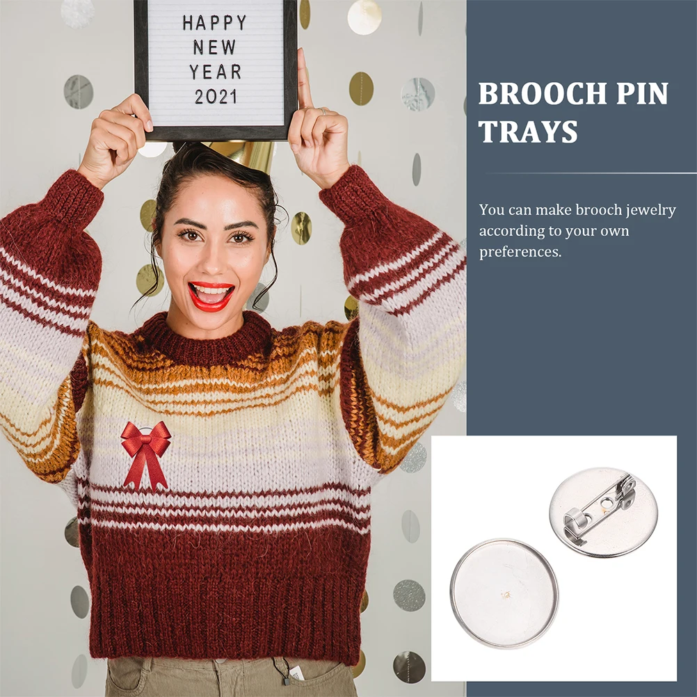 

20pcs Chest Pin Badge Brooch Making Supplies Stainless Steel Diy Brooch Trays Blank Breastpin Settings Jewelry Accessories