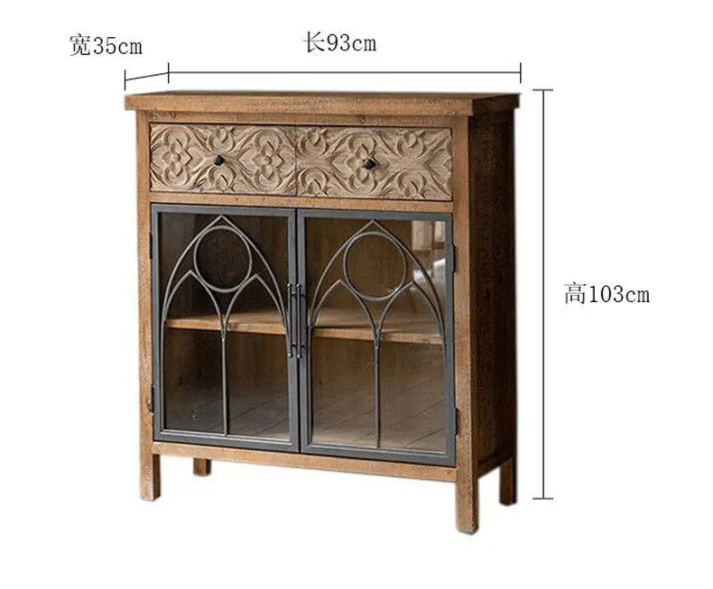 البلاد الأمريكي الرجعية منحوتة خزانة جانبية لتناول الطعام B & B أثاث غرفة المعيشة خزانة مشروبات غرفة نوم التخزين القديم #3