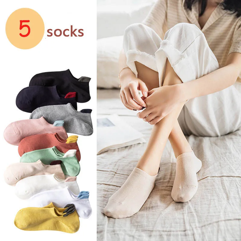 5 Pairs High Quality Womens Bamboo Fiber Solid Color Socks And Ankle Breathable Cute Cotton Socks Summer Boat Socks Wholesale