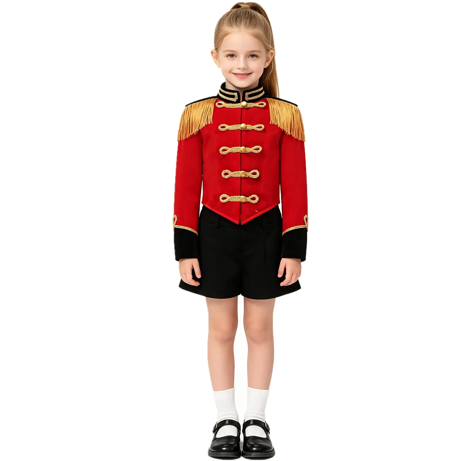 Kids Girls Circus Ringmaster Magician Costume Marching Drum Band Honor Guard Performance Jacket Coat for Halloween Carnival