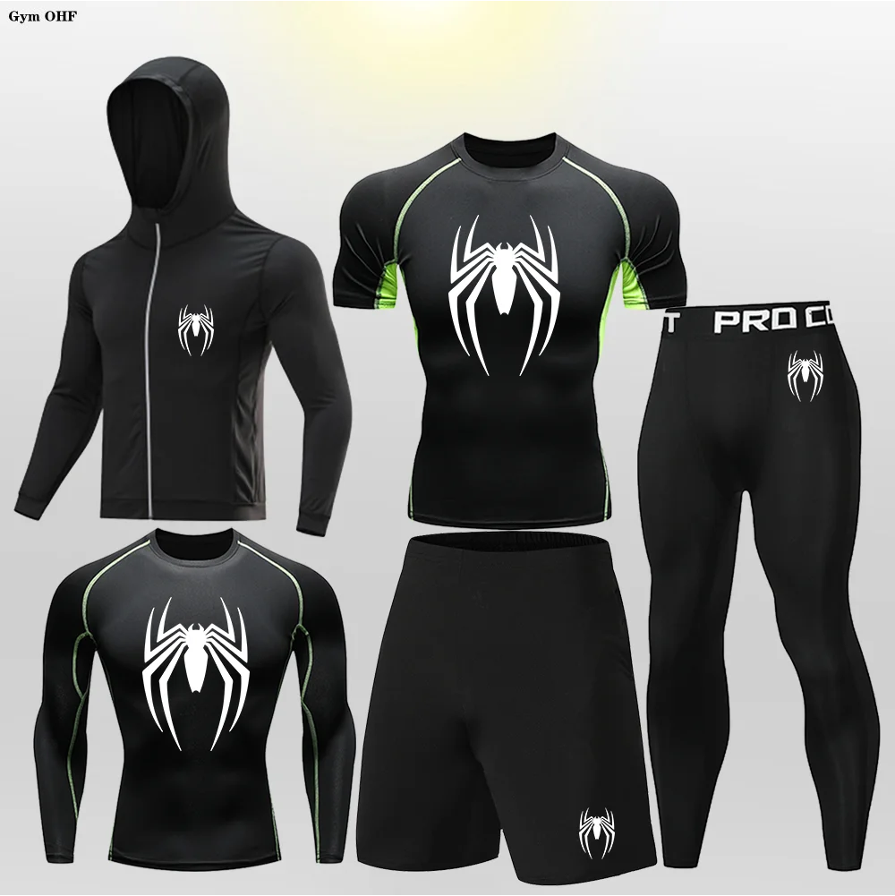 Spider Anime Boy's Running Set Compression T Shirt Tight Pants Sport Suit Gym Jogging Fitness Sportswear Trained Rashguard Suits