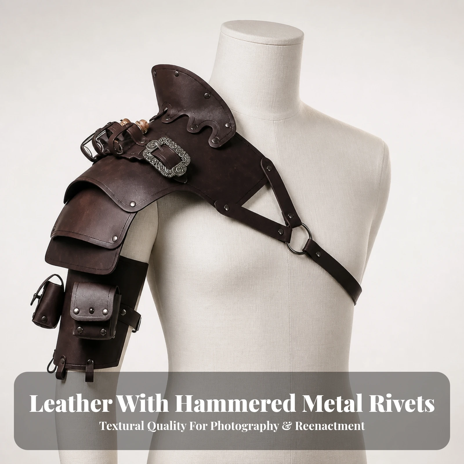 Leather Shoulder Body Protection with Pouches Viking Medieval Pauldron with Arm Guard Single Shoulder Pauldron Realistic