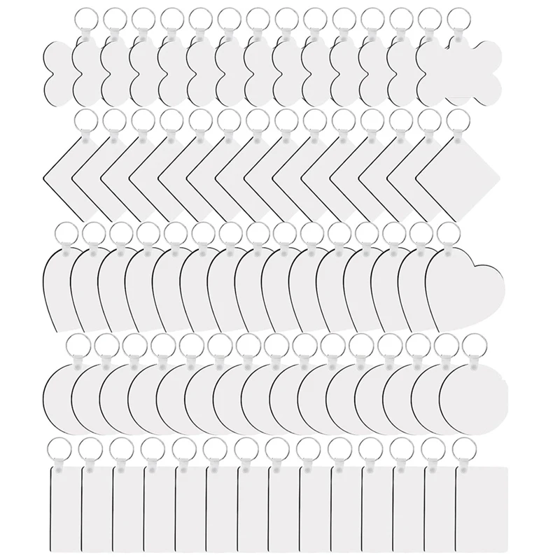 

75 Piece Sublimation Keychain Blanks Bulk MDF Keychain Double Sided Heat Transfer Keychain Board For DIY And Craft