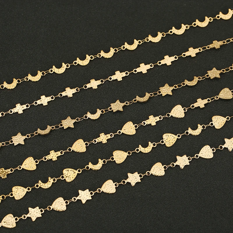 1Meter No Fade Stainless Steel Embossed Link Chains for Necklace Bracelet Jewelry Making Moon Star Heart Handmade Splicing Chain