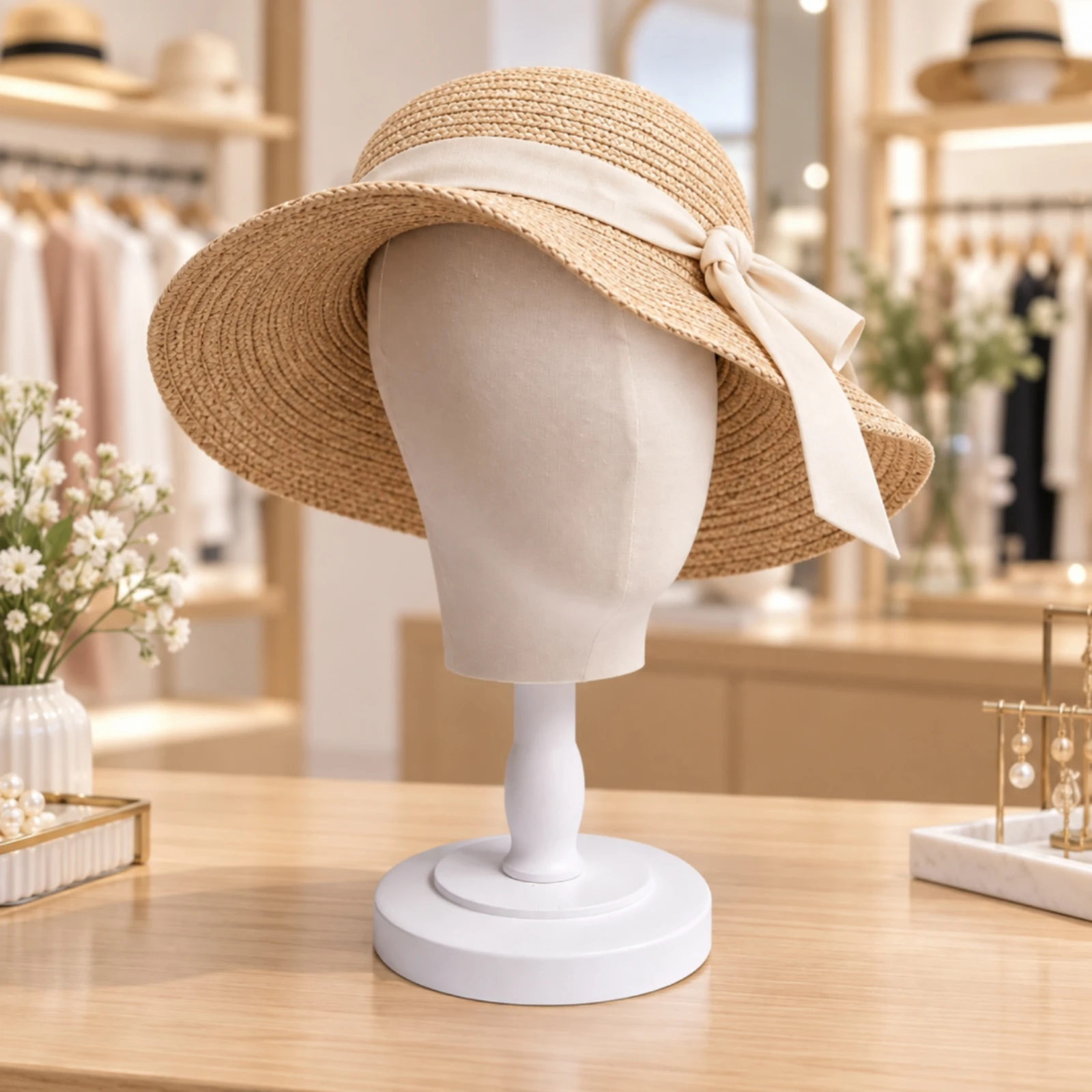 Freestanding Hat Mannequin Stand Lightweight Hat and Hairpiece Display Stand Mannequin Head with Detachable Wood Base Easy To