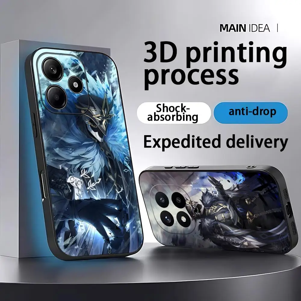 جراب هاتف Genshin Impact Capitano لهاتف Xiaomi Redmi Note 14 13 12 11 Pro Plus S 5G 14C A3 غطاء هاتف أسود ناعم