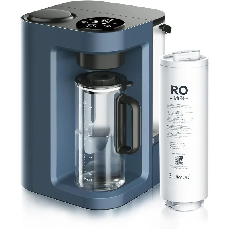 Bluevua RO100ROPOT-LITE Countertop Reverse Osmosis Water Filter System, 5 Stage Purification, 3:1 Pure to Drain