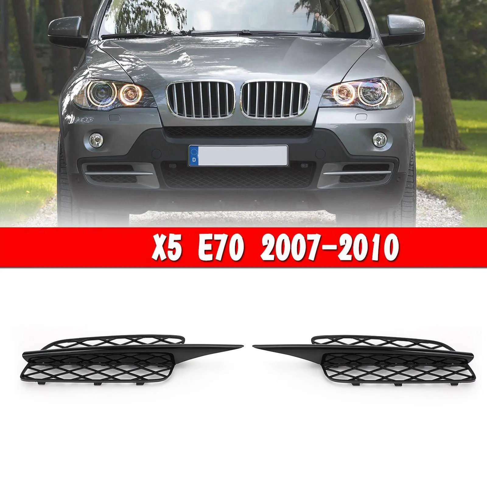 互換性のある光沢のある黒色ハニカムフロントバンパーロアグリルカバー-bmw-x5-e70-2007-2010-51117159593-51117159594用