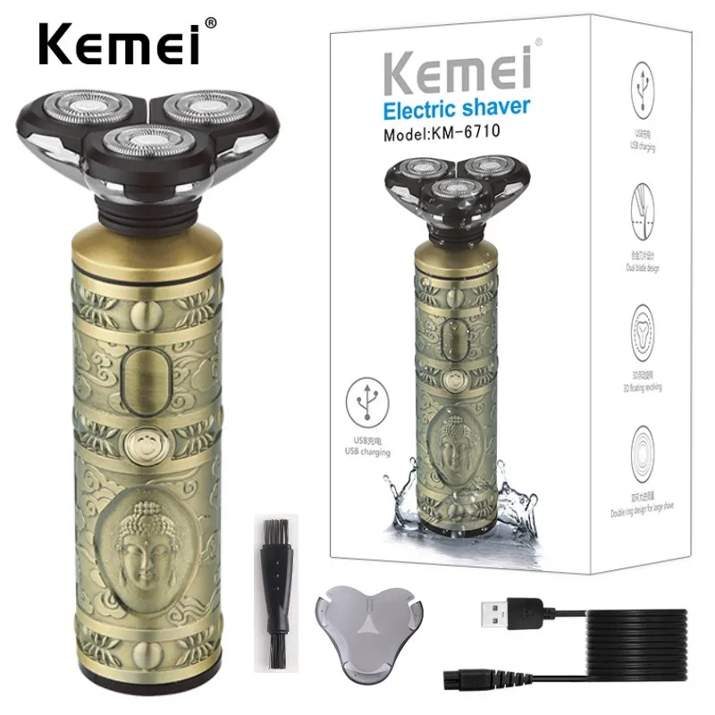 

kemei 6710 metal housing 3D electric shaver for men wet dry beard bald head electric razor rechargeable facial shaving machine