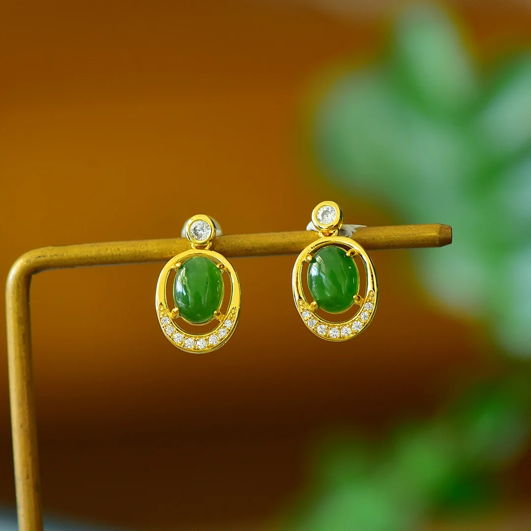 

New fashion, inlay, Hotan Jade, jasper, earrings, exquisite, birthday gift