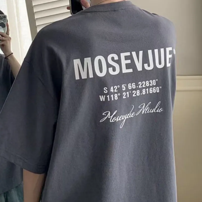 【Size 8XL】Men's Casual Teenager Student T-shirt American Vintage Letter MOS Print T-shirt Loose Large Size Large