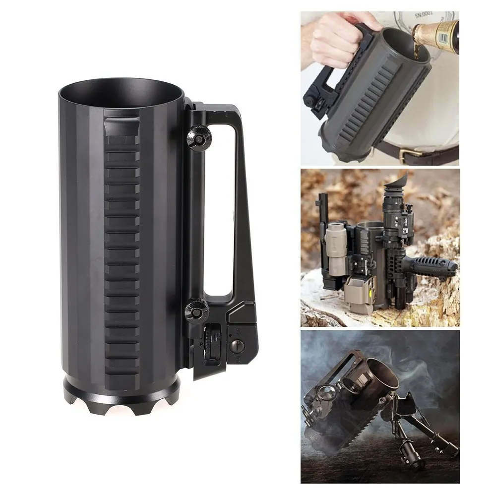 Imagem -02 - Tactical Militar Destacável Carregando Battle Rail Caneca Caça Esporte Sólido Beer Cup Rail Rear Sight Handle