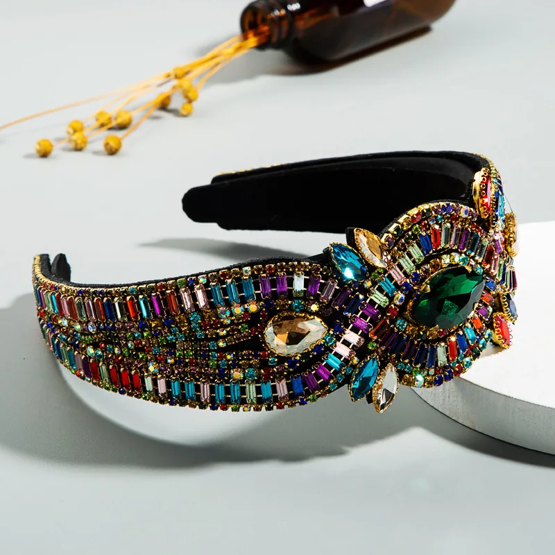 Baroque Internet celebrities Ladies headbands Colored rhinestones Gemstones Geometric Personality Party Catwalk Headwear Hair Ac